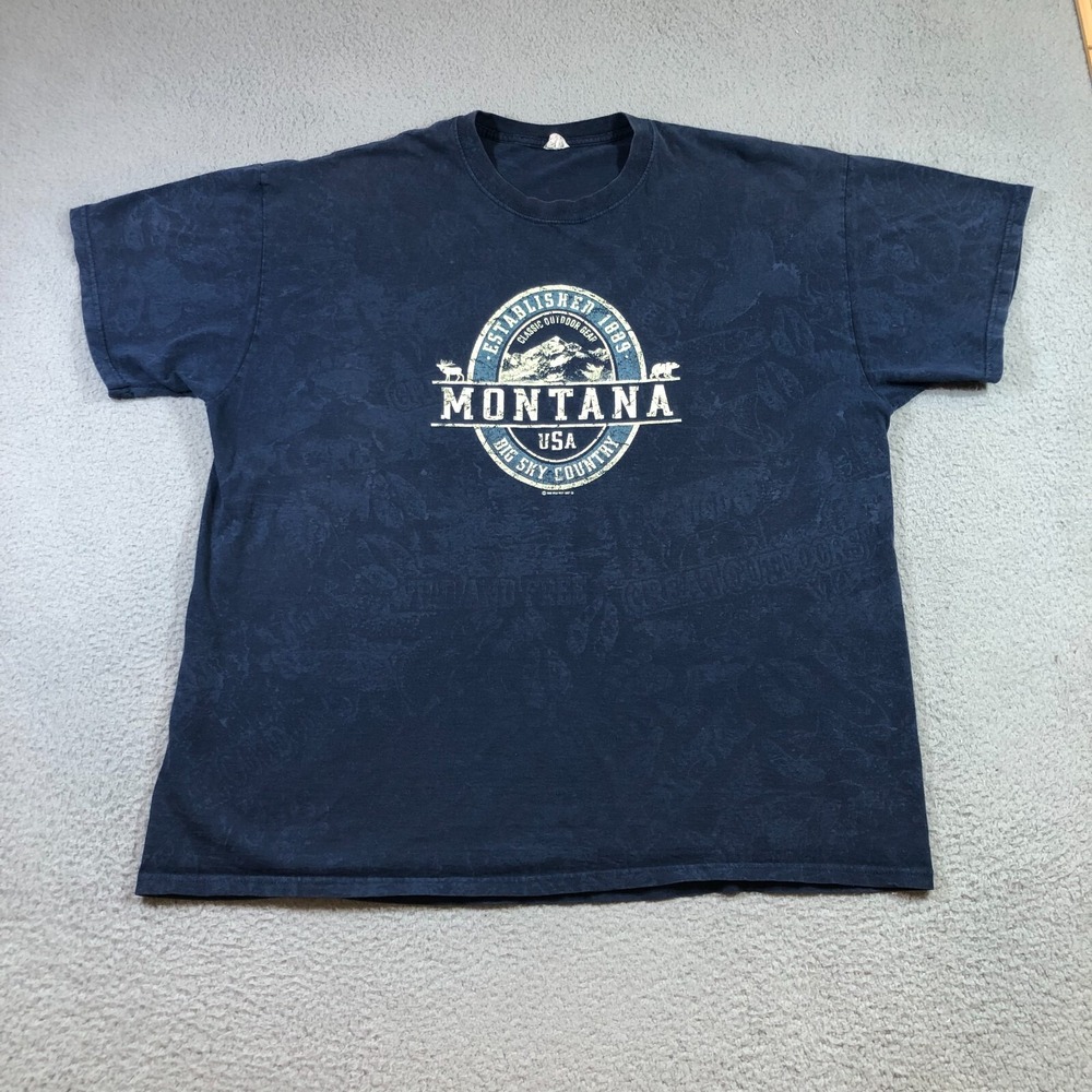 montana USA T Shirt Mens M 2XL blue aop all over print dated 2000 y2k